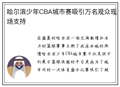 哈尔滨少年CBA城市赛吸引万名观众现场支持